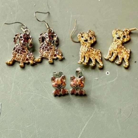 Rhinestone dog earrings (3 pair) - Picture 1 of 4
